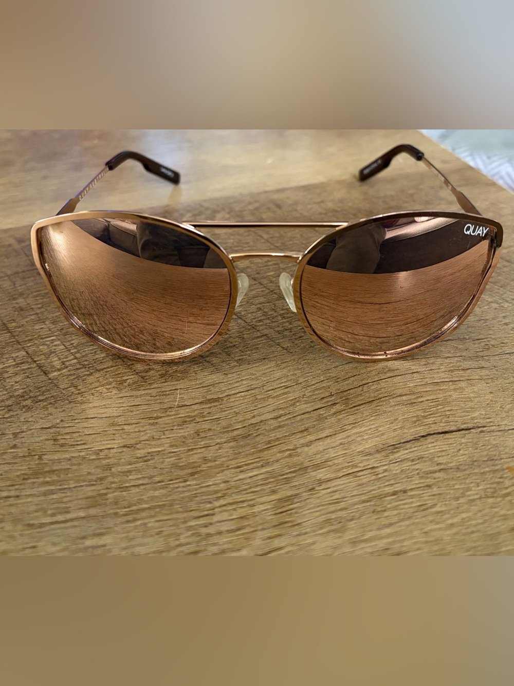 Quay Australia Rose Gold Aviator Sunglasses with Brown Lenses
